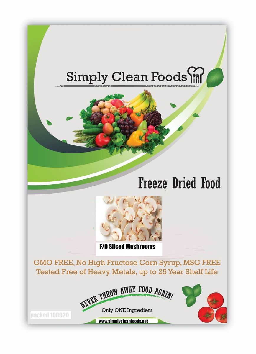 Freeze Dried Sliced Mushrooms GMO Free 14 servings